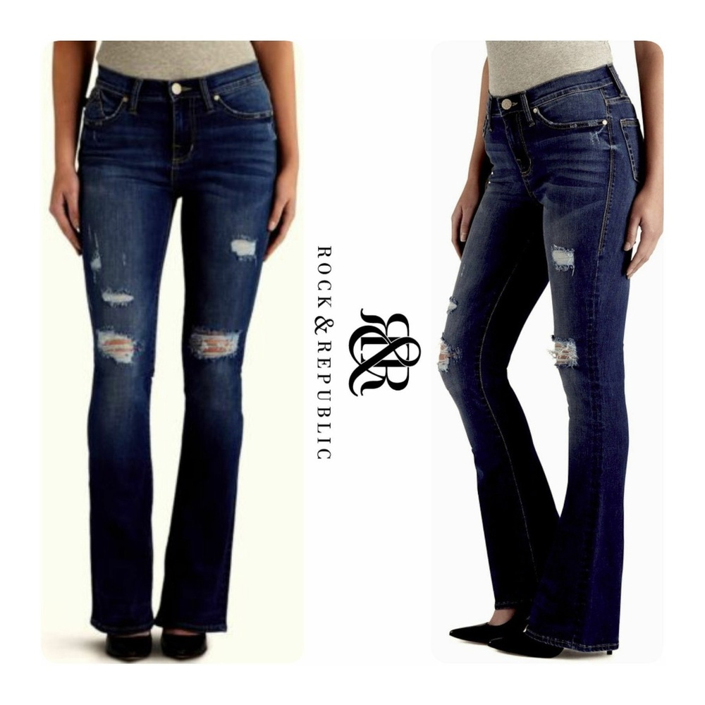 R&R Bootcut Boyfriend Slim Destructed Ripped Jeans Size =6 ~ NWT ~